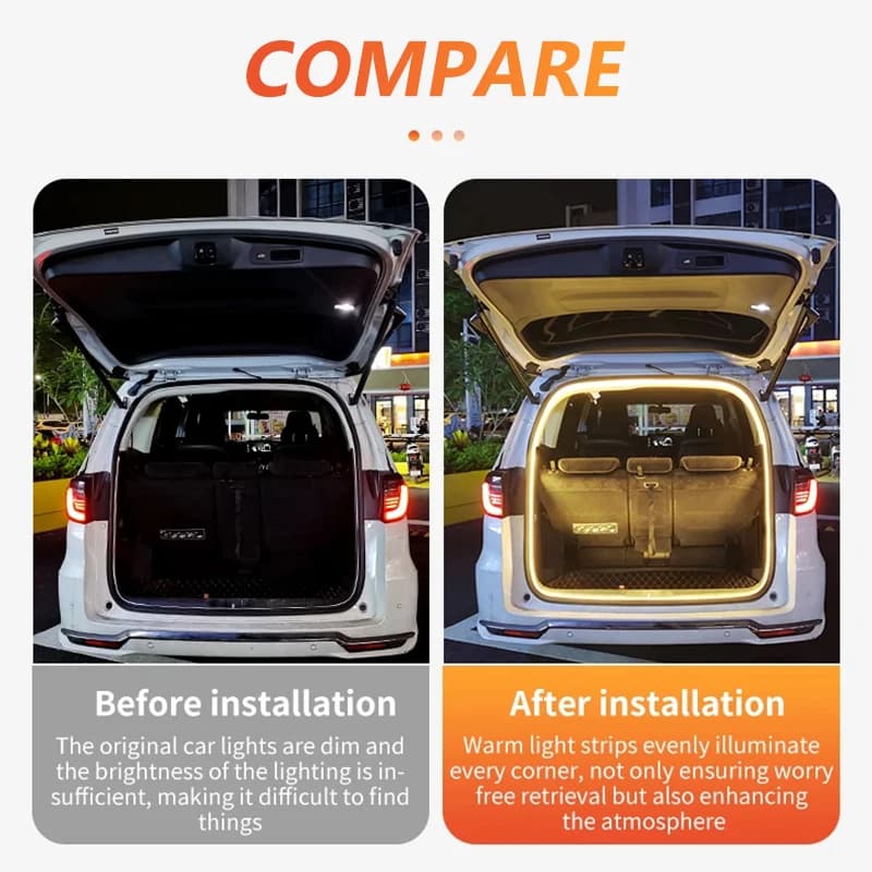 Car Trunk Dynamic Flowing Light Strip 400cm Automatic On/Off Scanning Lamp Flexible Waterproof Light Strip Hidden Installation